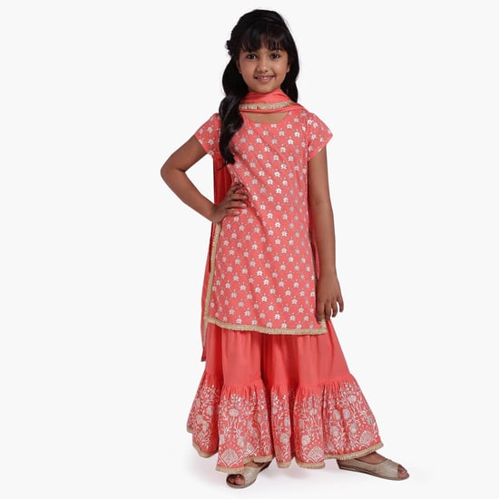 BIBA Girls Printed Kurta with Sharara Pants and Dupatta