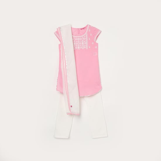 BIBA Girls Mirror Embellished Kurta with Churidar and Dupatta