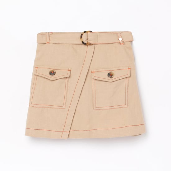 BOSSINI Girls Textured Woven A-Line Skirt