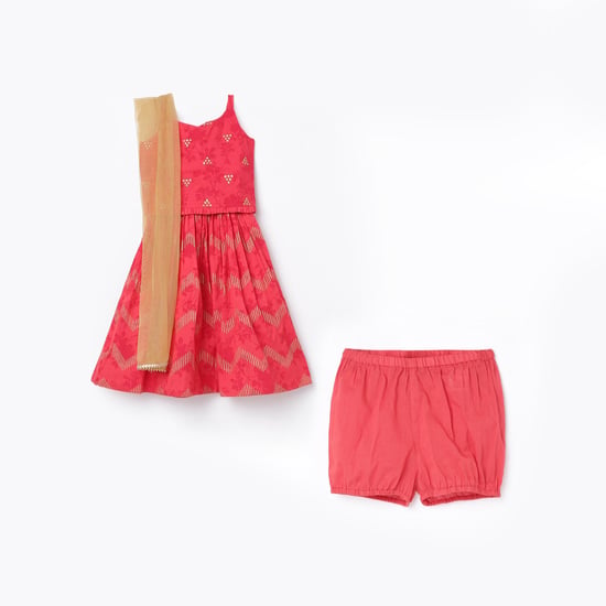 MELANGE Girls Printed Lehenga Set with Dupatta and Shorts