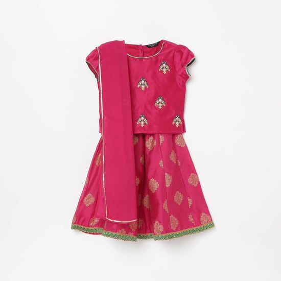 MELANGE Girls Printed Lehenga Set with Dupatta