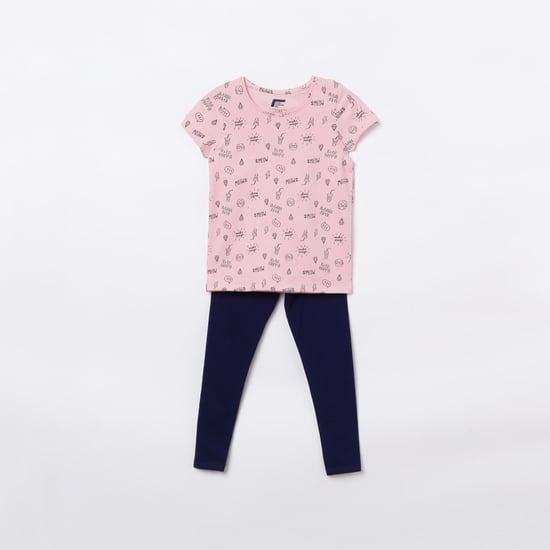 FAME FOREVER KIDS Girls Printed T-shirt with Elasticated Leggings