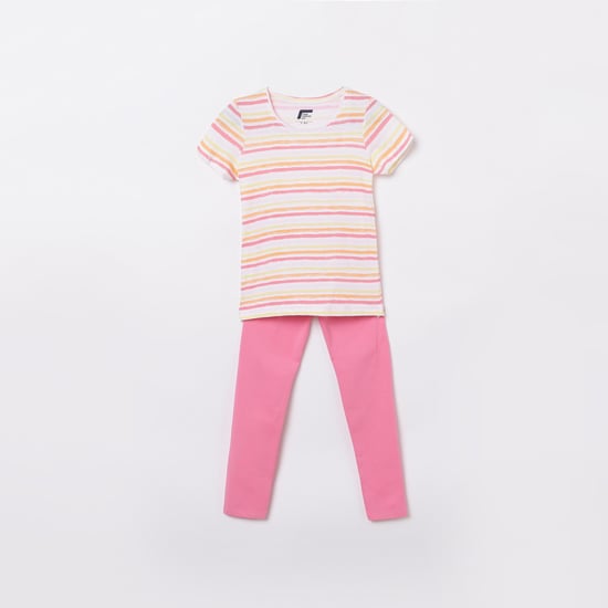 FAME FOREVER KIDS Girls Striped T-shirt with Elasticated Leggings