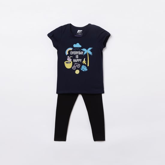 FAME FOREVER KIDS Girls Printed T-shirt With Elasticated Leggings