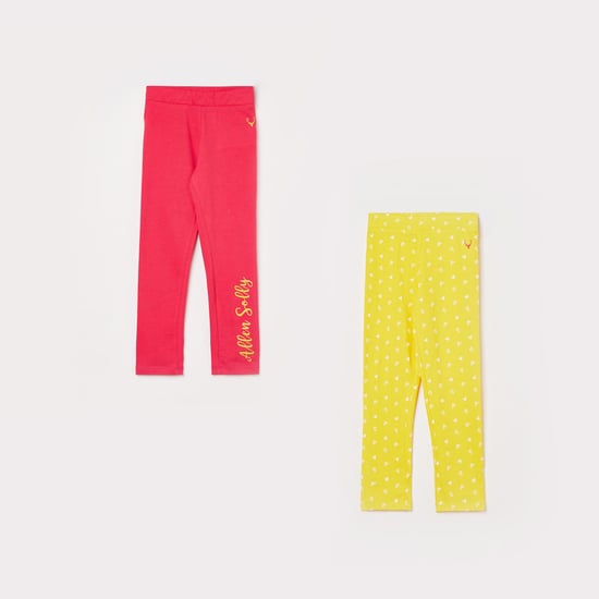 ALLEN SOLLY Girls Printed Elasticated Leggings - Set of 2