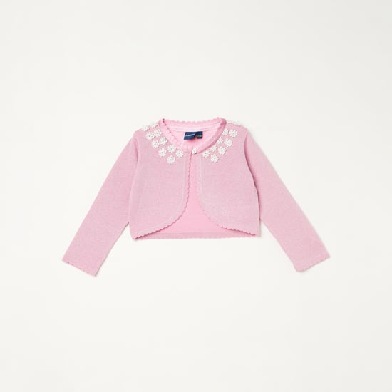 JUNIORS Girls Floral Applique Knitted Shrug