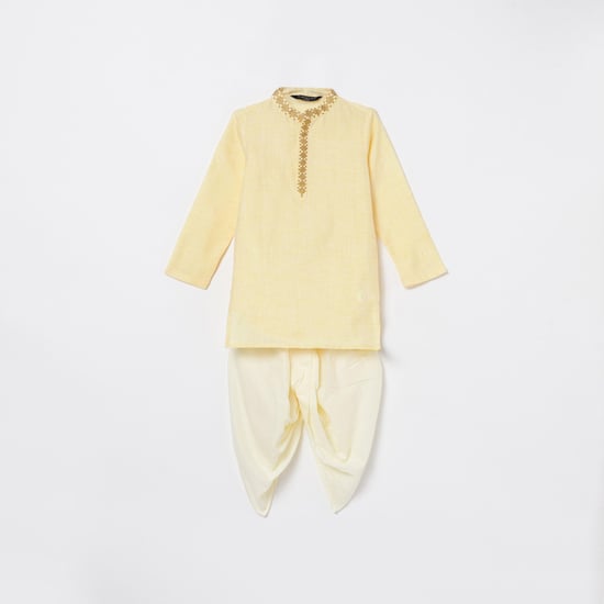 MELANGE Boys Embroidered Kurta with Solid Dhoti Pants