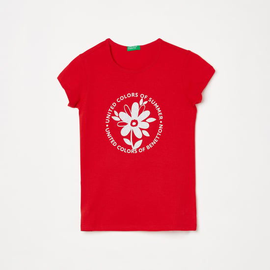 UNITED COLORS OF BENETTON Girls Typographic Print Round Neck T-shirt