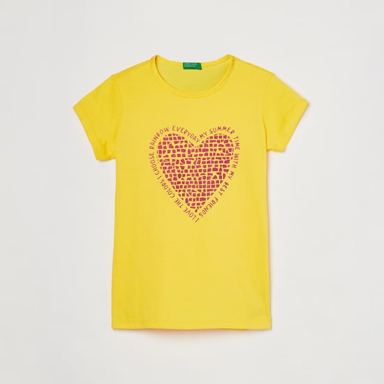 UNITED COLORS OF BENETTON Girls Typographic Print Round Neck T-shirt