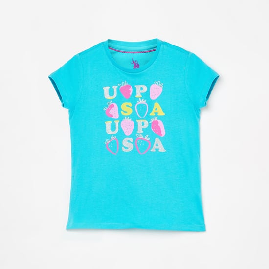 U.S. POLO ASSN. KIDS Girls Typographic Print Short Sleeves T-shirt