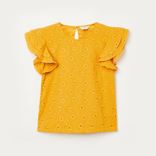 U.S. POLO ASSN. KIDS Girls Embroidered Top with Layered Sleeves