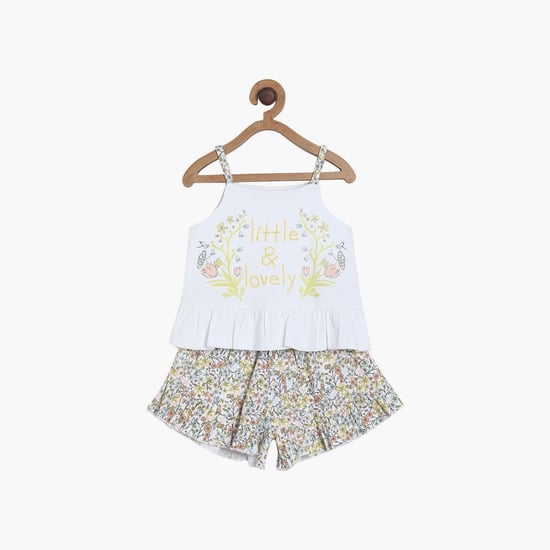 FS MINI KLUB Girls Printed Ruffled Hem Top with Elasticated Shorts