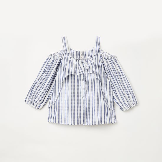 LEE COOPER JUNIORS Girls Striped Cold-Shoulder Top