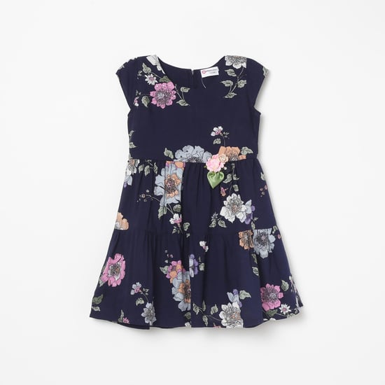 PEPPERMINT Girls Floral Printed A-Line Dress with Rosette Detail