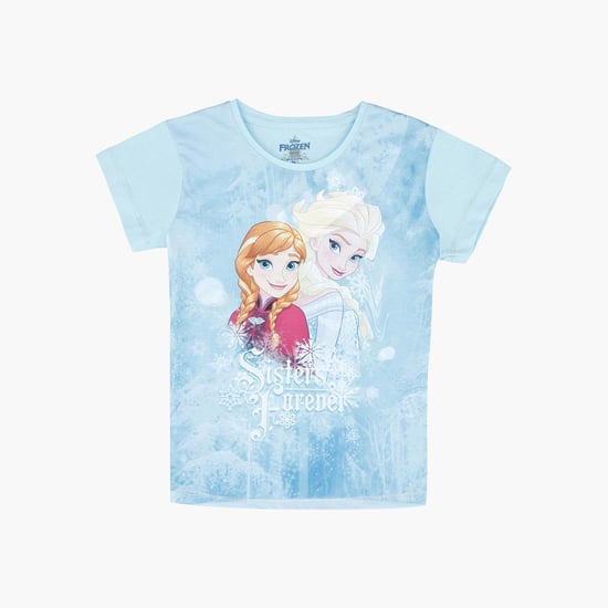 KIDSVILLE Girls Frozen Printed Round Neck T-shirt