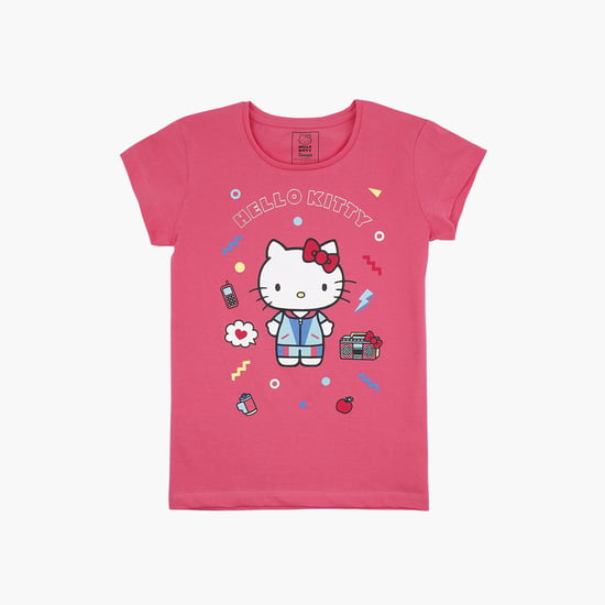 KIDSVILLE Girls Hello Kitty Print Round Neck T-shirt