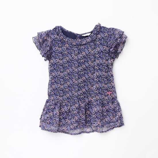 U.S. POLO ASSN. KIDS Girls Florl Print Top with Layered Sleeves
