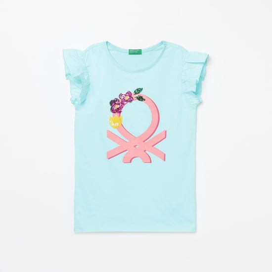 UNITED COLORS OF BENETTON Girls Embellished Round Neck T-shirt