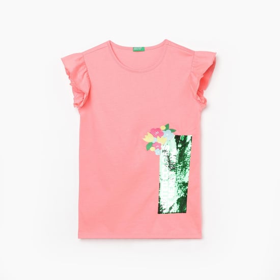 UNITED COLORS OF BENETTON Girls Sequin Embellished Round Neck Top
