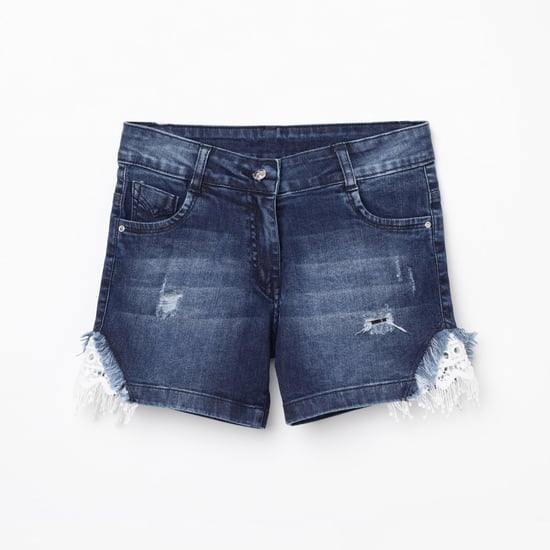 PEPPERMINT Girls Lightly Washed Distressed Denim Shorts