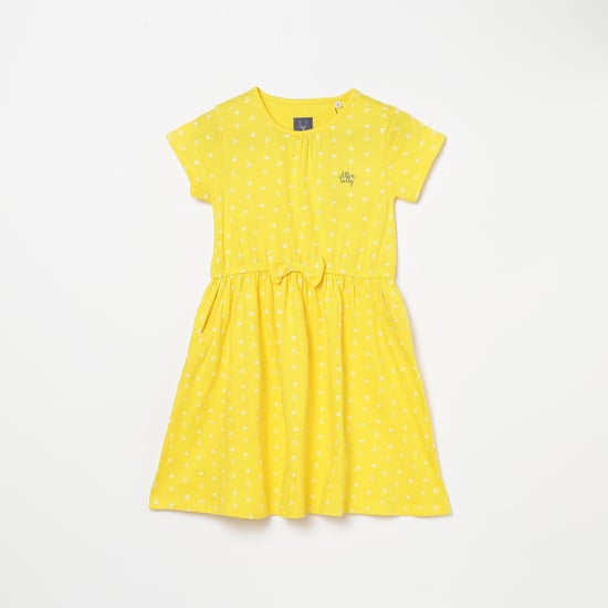ALLEN SOLLY Girls Heart Printed A-Line Dress with Bow Detail