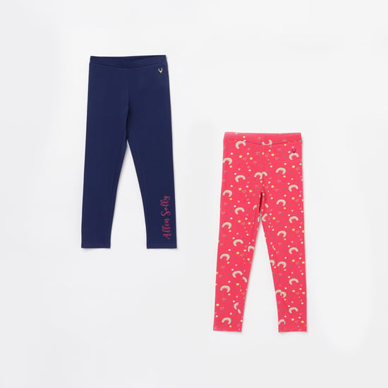 ALLEN SOLLY Girls Printed Elasticated Leggings- Pack of 2