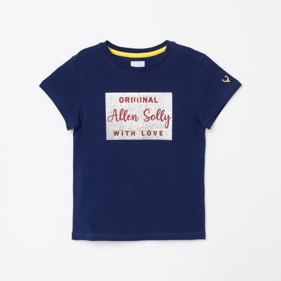 ALLEN SOLLY Girls Printed Round Neck T-shirt