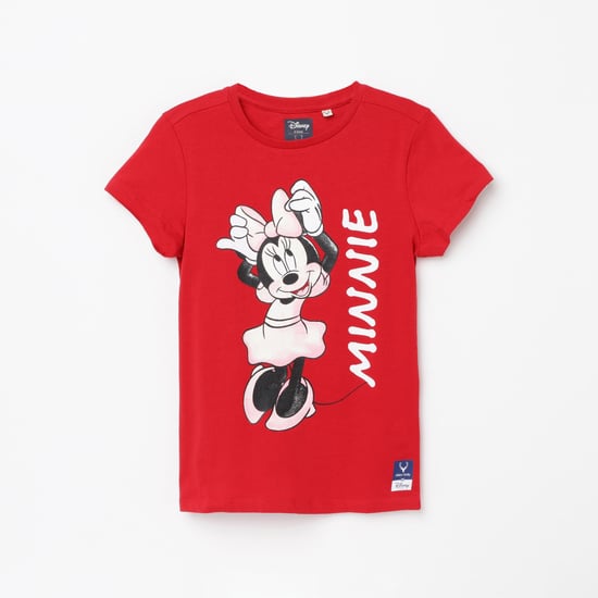 ALLEN SOLLY Girls Minnie Mouse Printed Crew Neck T-shirt