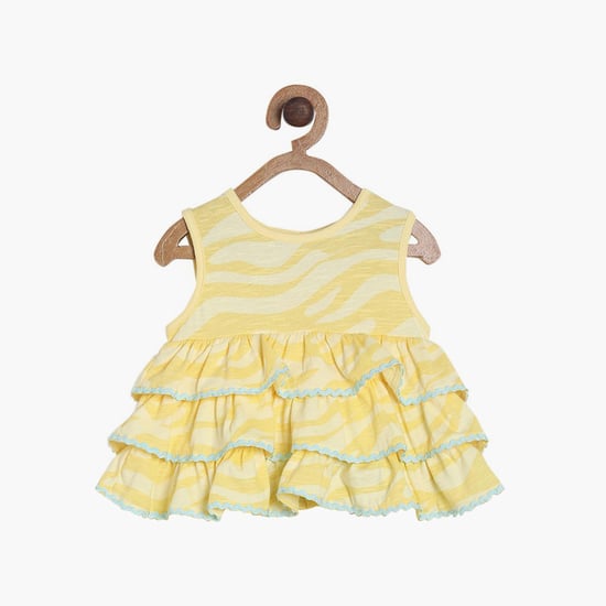 FS MINI KLUB Girls Printed Tiered Fit and Flare Dress with Shorts