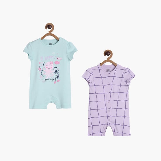 FS MINI KLUB Girls Printed Short Sleeves Romper - Set of 2 Pcs