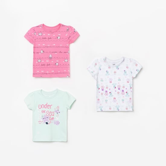 FS MINI KLUB Girls Printed Round Neck T-shirt- Pack of 3