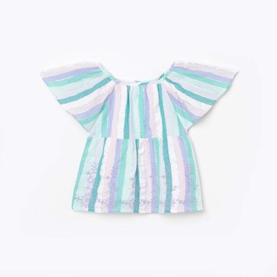 FS MINI KLUB Girls Striped Flutter Sleeves Woven Top