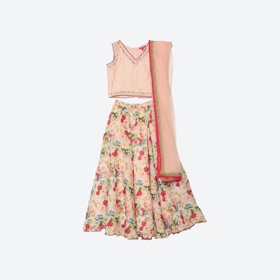 BIBA Girls Printed Lehenga  Set with Dupatta