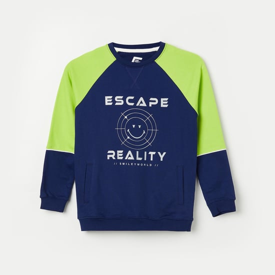 FAME FOREVER YOUNG Boys Printed Crew Neck Sweatshirt Blue