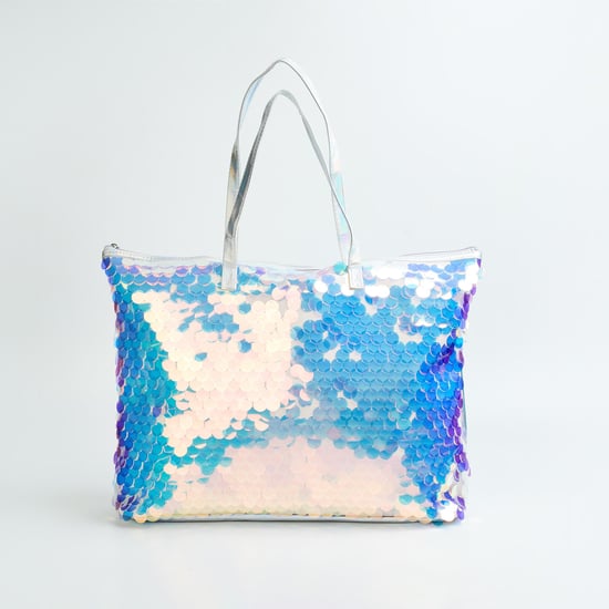 Reversible Sparkle Tote Bag Women Gold Metallic Textured