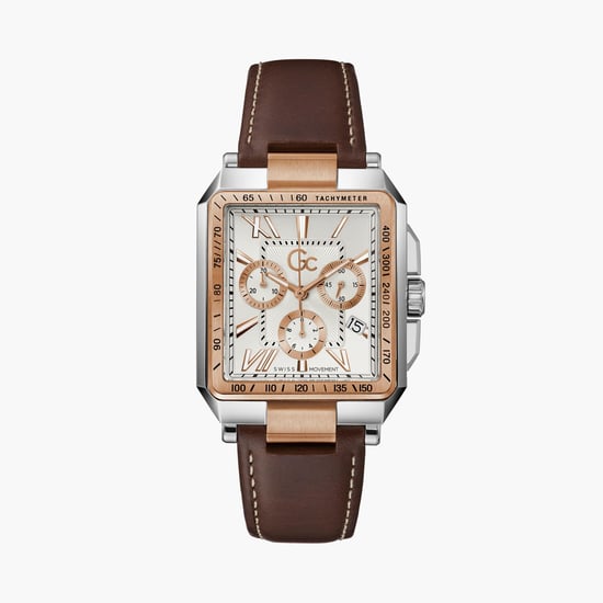 GC Men Rectangular Chronograph Watch with Leather Strap