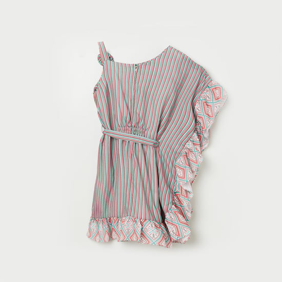 PEPPERMINT Girls Printed One-Shoulder Tie-Waist Kaftan Dress PEPPERMINT Girls Printed One-Shoulder Tie-Waist Kaftan Dress