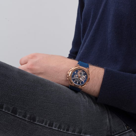 GUESS Orologio Uomo GW0334G3 - Cronografo Quarz Con Cinturino In Silicone Blu, Cassa 46mm, Giorno E Data - 3