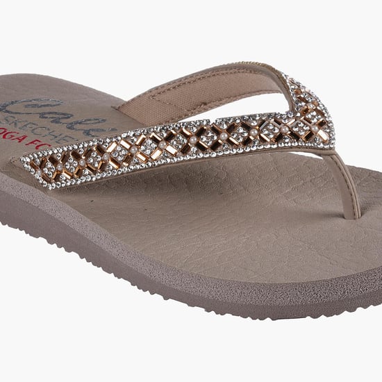 SKECHERS Women Embellished V-Strap Slippers Beige