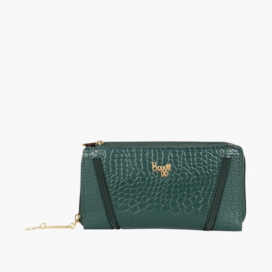 BAGGIT Women Textured Zip Around Wallet Black