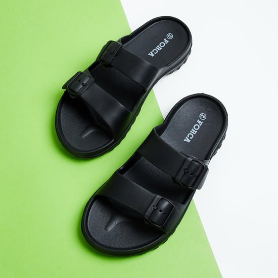 FORCA Men Solid Slide Sandals with Buckles