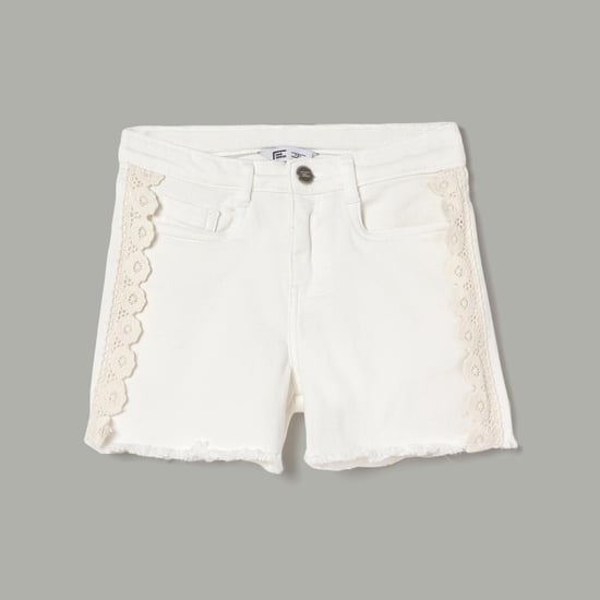 FAME FOREVER Girls Lace Trim Denim Shorts White