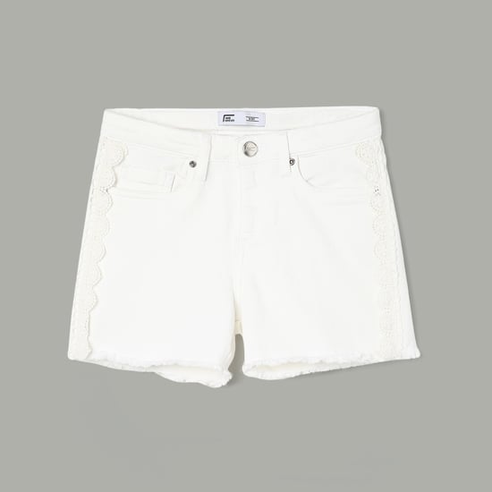 FAME FOREVER Girls Lace Denim Shorts White