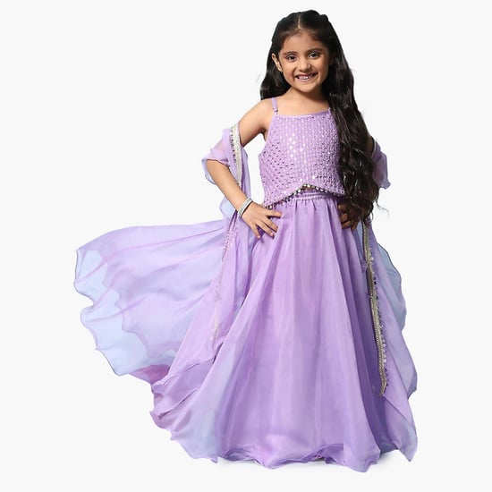 BIBA Girls Embellished Blouse with Lehenga and Dupatta