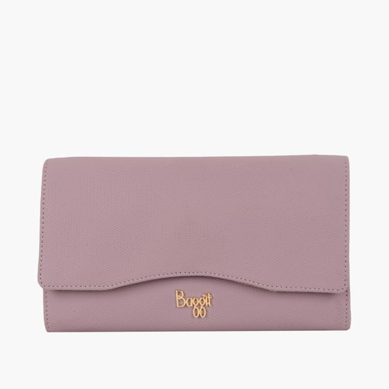 BAGGIT Women Textured Snap Button Closure Tri-Fold Wallet Purple