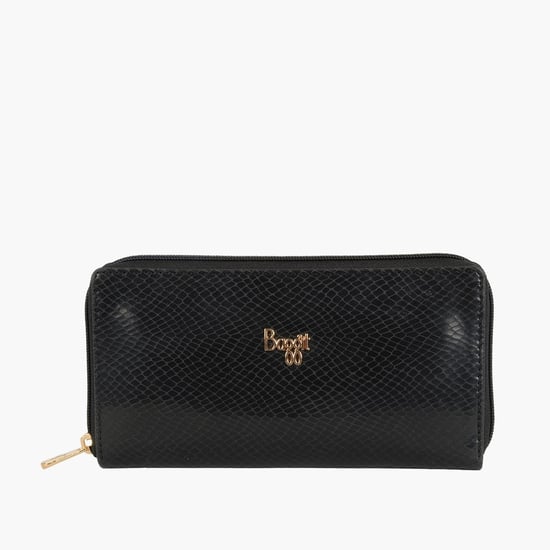 BAGGIT Women Croc-Textured Zip-Around Wallet Black