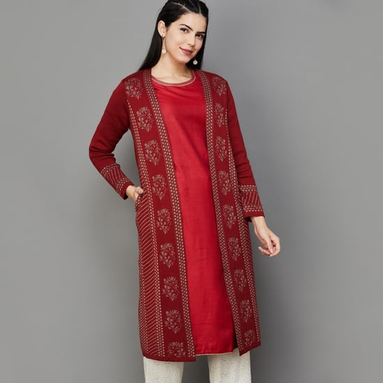 MELANGE Women Woven Front Layered Winter Kurta