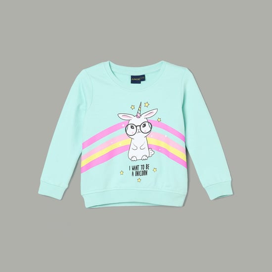 JUNIORS Girls Graphic Printed Round Neck Sweatshirt