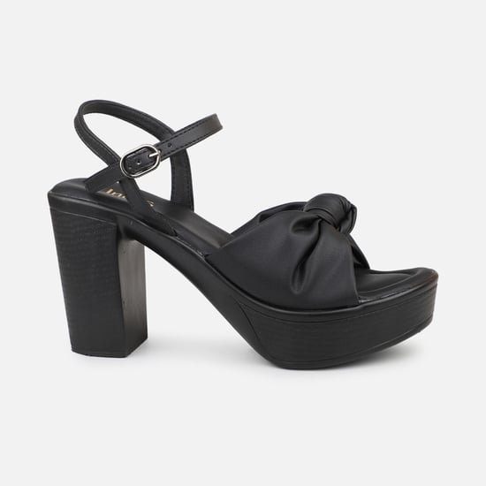 Women Solid Block Heel Sandals Black