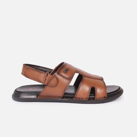 LEE COOPER Men Solid Leather Velcro Strap Sandals Brown
